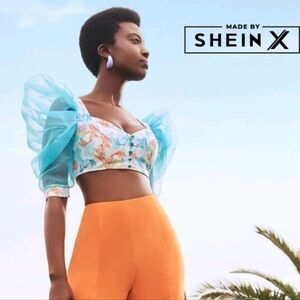 SHEIN X‎ Koi Fish Puff Sleeve Crop Top